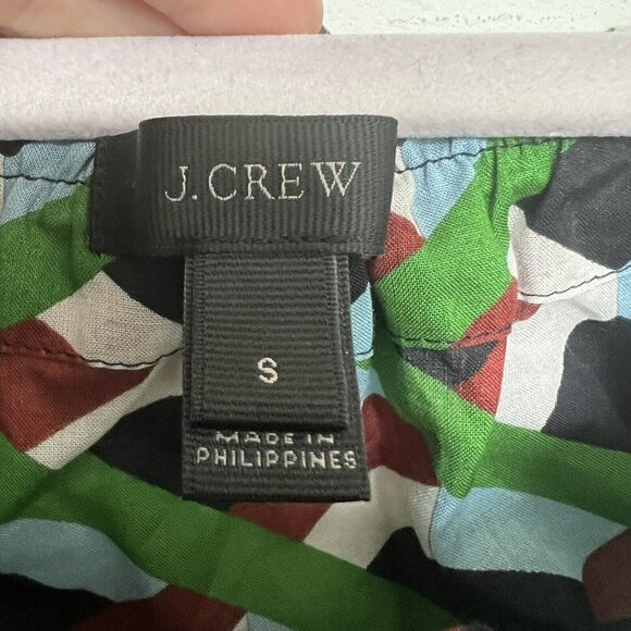 J CREW Off the shoulder blouse top SMALL green Blue Ratti graphic diamond NEW - Picture 9 of 10